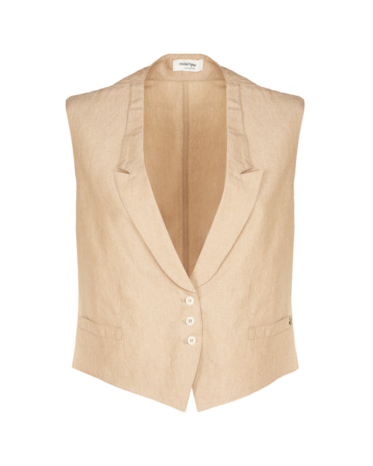 GILET IN MISTO LINO BEIGE